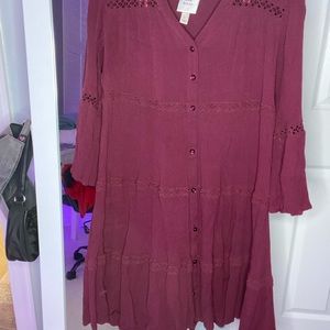 Maroon Long Sleeve Bohemian Dress